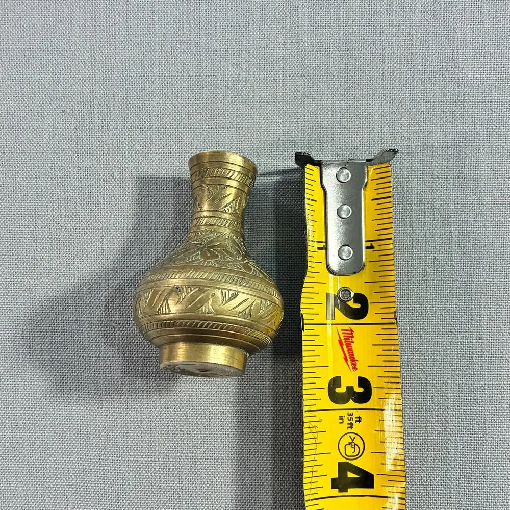 Vintage India Solid Brass Mini Candlestick Holder Hand Etched Floral 3